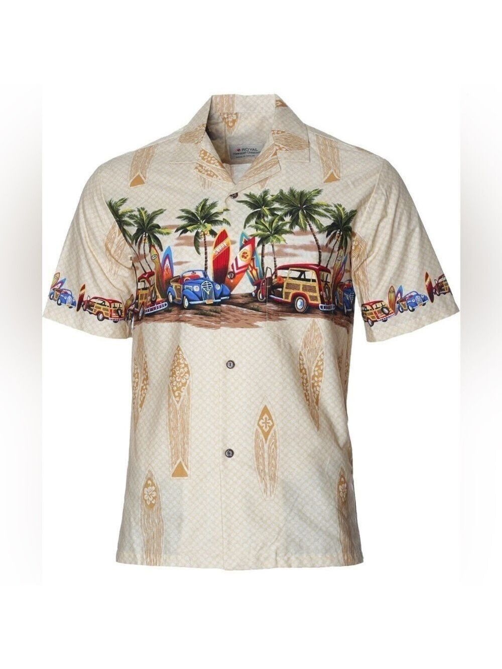 Royal Hawaiian Creations Surfer Oasis Woody Stop Hawaiian Button Up Shirt